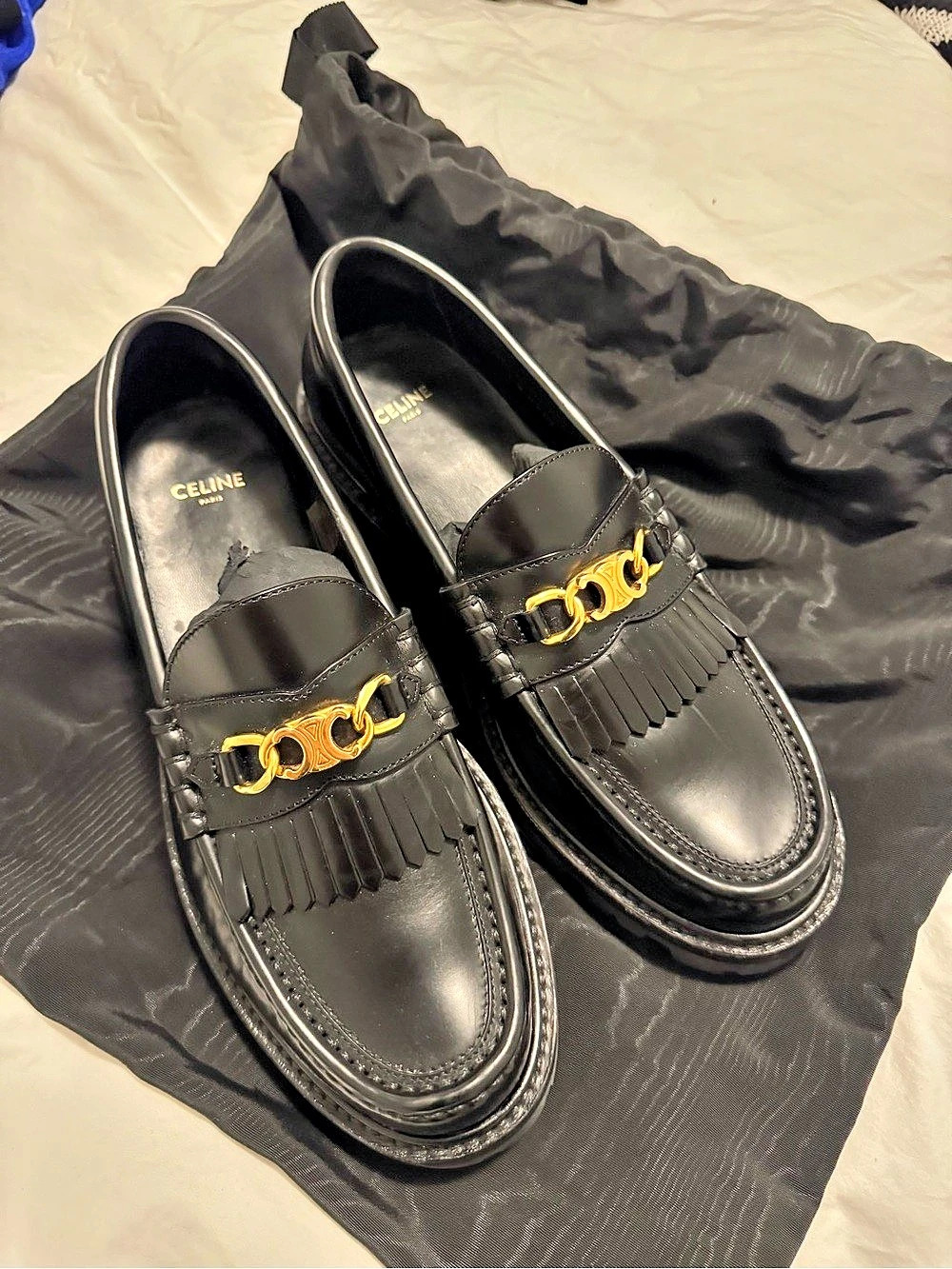 Celine Maillon Triomphe Loafer in Polished Calfskin Black Loafers EU 39